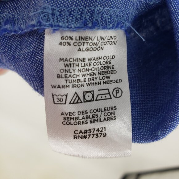 Ann Taylor Puff Sleeve Square Neck Top XXSP Linen Cotton Blend Button Down Blue - Picture 9 of 9